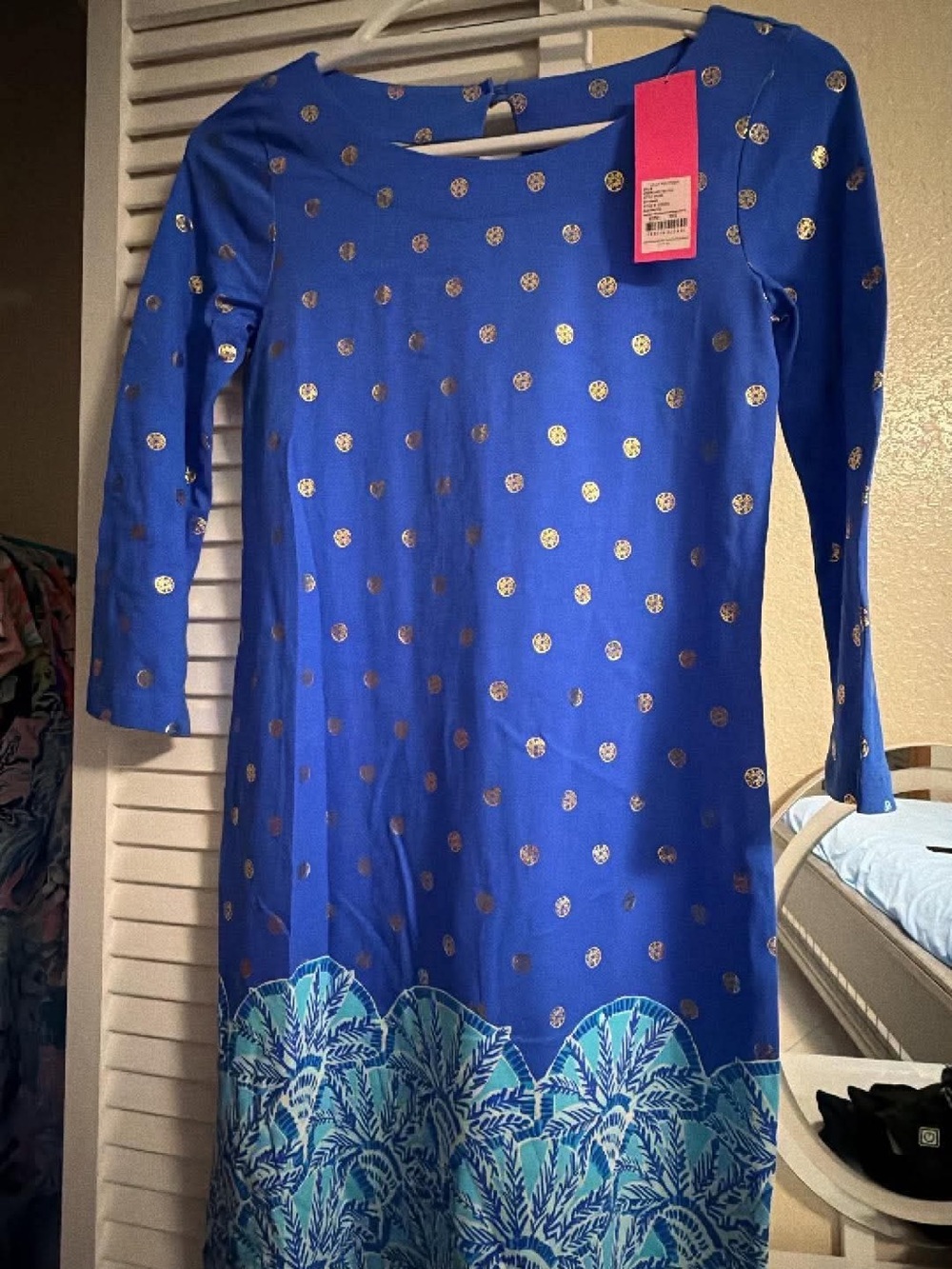 Lilly Pulitzer Royal Blue Long Sleeve Mini Dress with Gold Dot Accents